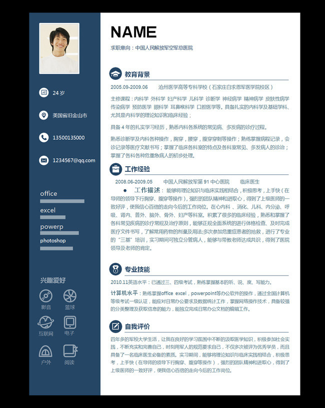 临床医学生个人简历自我介绍封面设计模板(图