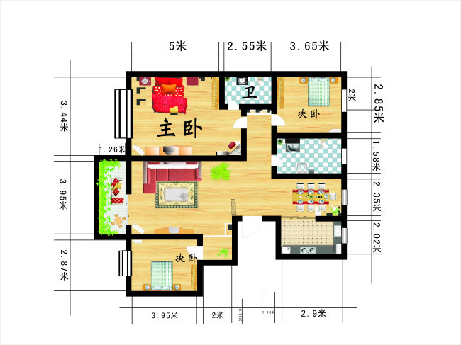 三室两厅两卫户型平面图02设计图下载(图片5.55mb)_库