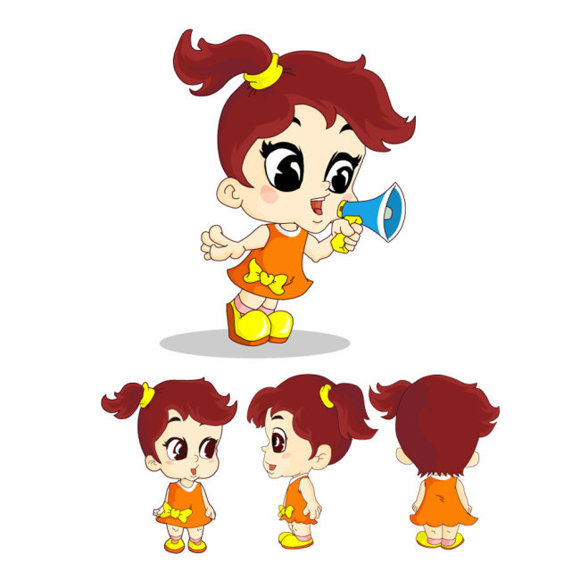 卡通动漫可爱小女孩形象和三视图