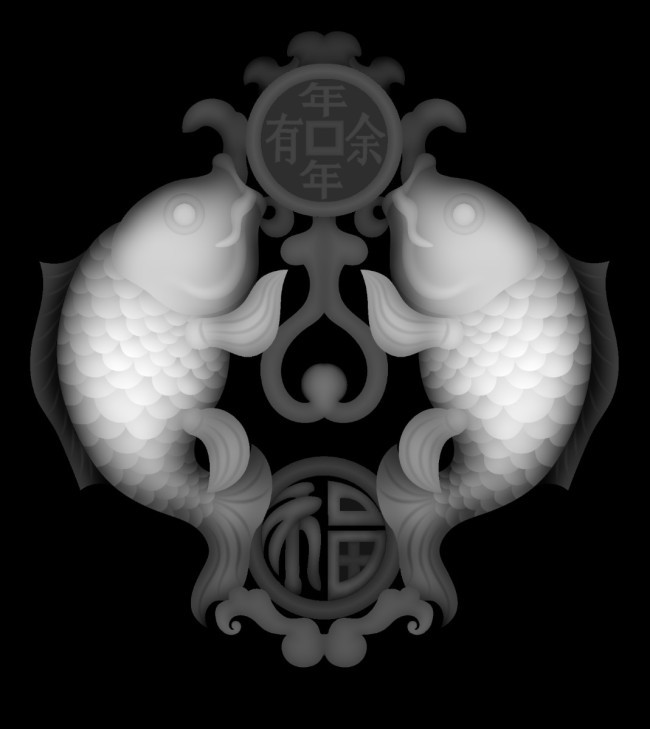 灰度图浮雕年年有鱼