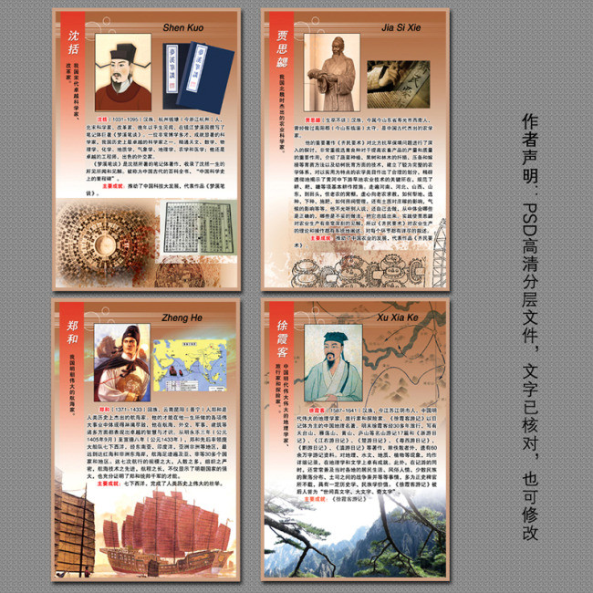 校园文化展板之中国古代科学家图片设计素材_高清psd