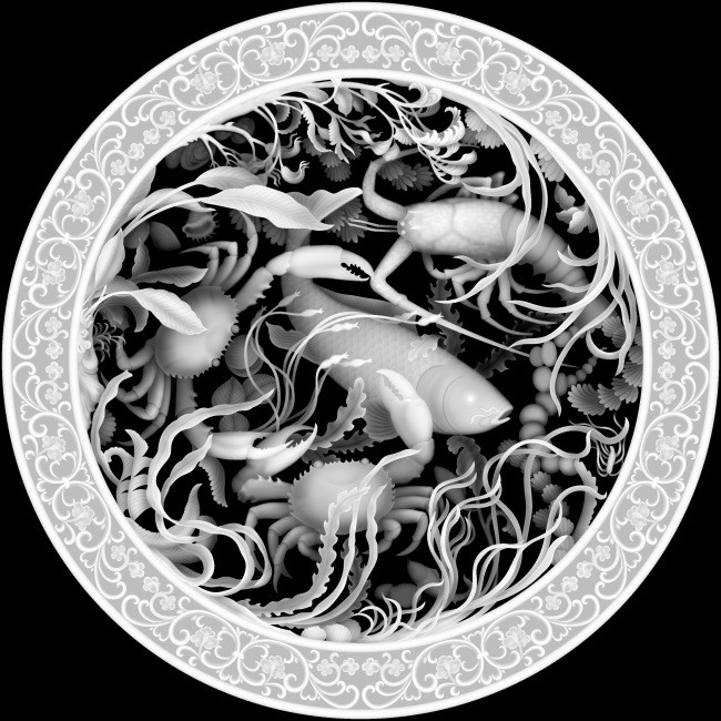 精品精雕格式的连年有余的雕刻图案的灰度图
