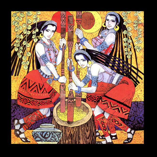 少数民族少女服饰装饰画无框画画芯四联模板下