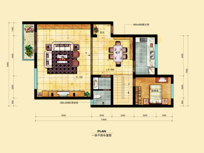 室内设计一层户型CAD彩平图PSD分层(图片编号:11272805 ...