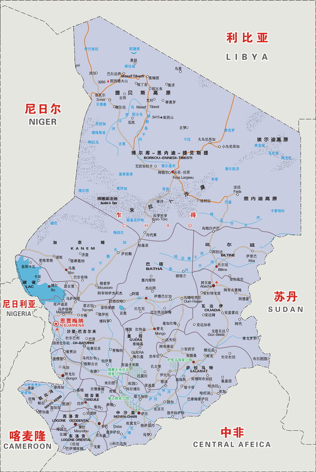 非洲乍得矢量地图