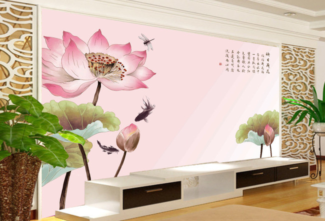 映日荷花时尚电视背景墙
