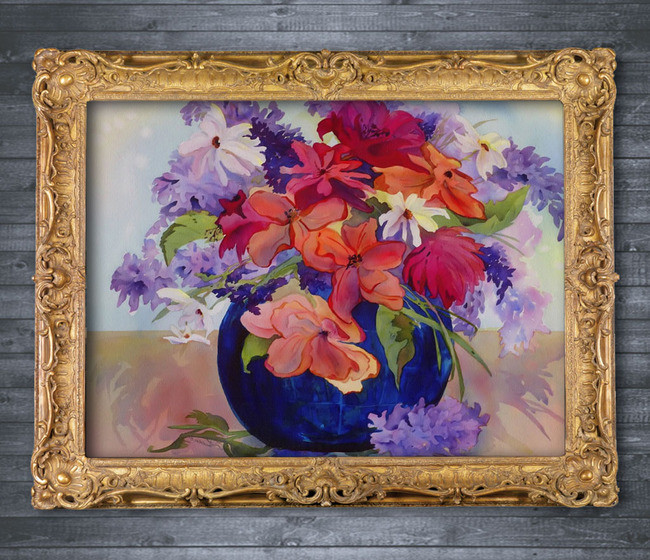 美丽的瓶花装饰风格静物油画