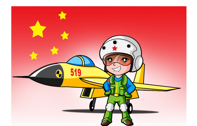 歼十五飞行员卡通形象psd分层源文件下载