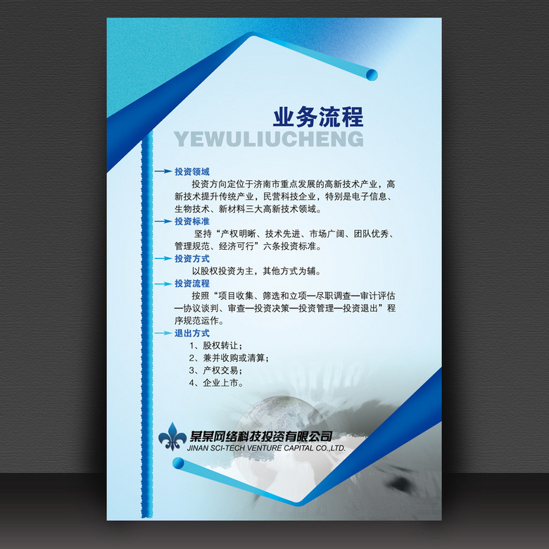 蓝色企业公司业务流程展板通用展板psd