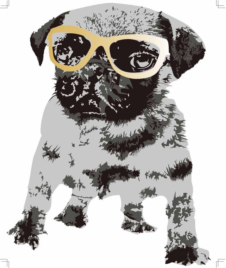 戴眼镜的小狗AI矢量图高清印花模板下载(图片