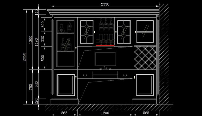 CAD实木酒柜设计图