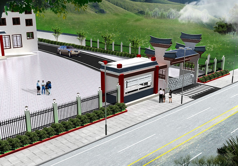 工厂门头建筑psd分层效果图
