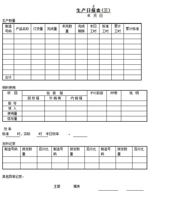 生产日报表模板