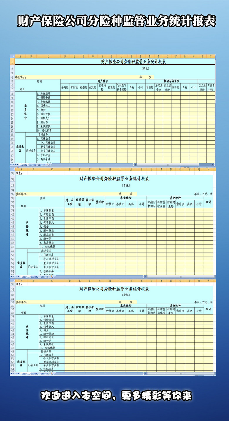 财产保险公司分险种监管业务统计报表