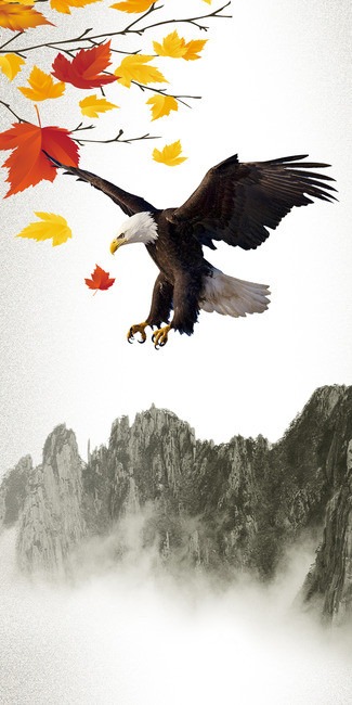 大展宏图鸿图大展大鹏展翅山水风景画玄关