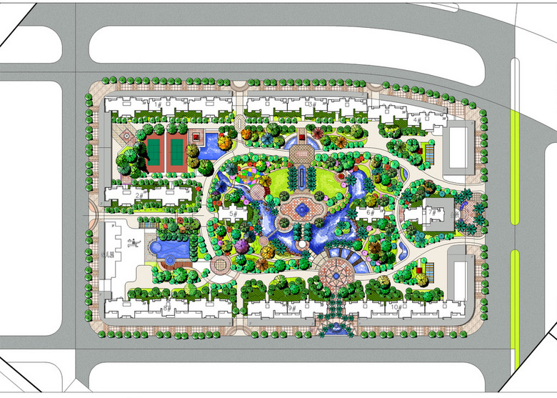 小区景观绿化彩色平面图PSD分层设计方案模