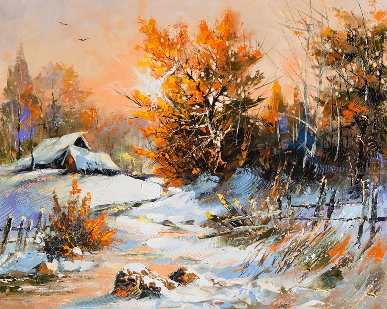 高清雪景油画