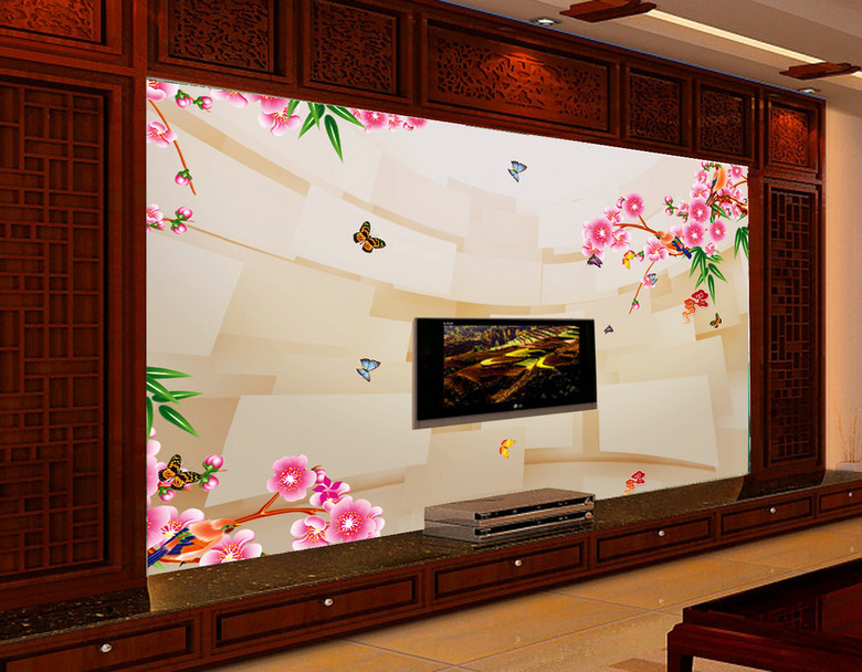 3D花鸟立体移动空间电视背景墙装饰画效果图