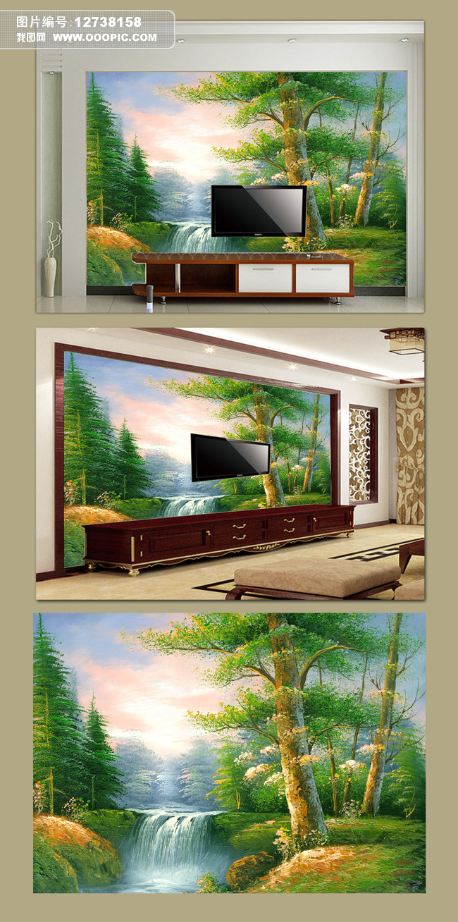 意境油画水彩画客厅电视背景墙山水风光画图片