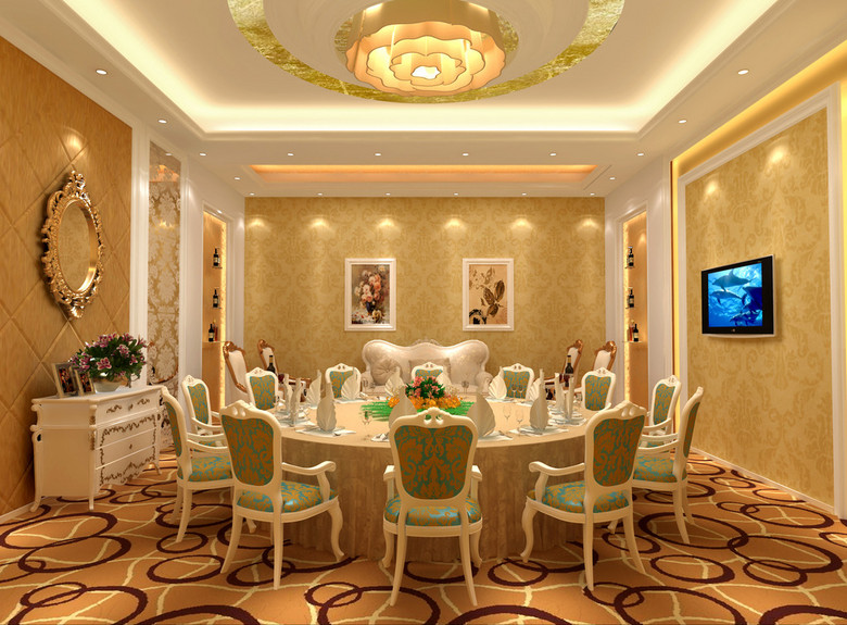 酒店餐厅欧式豪华包间效果图室内3d模型
