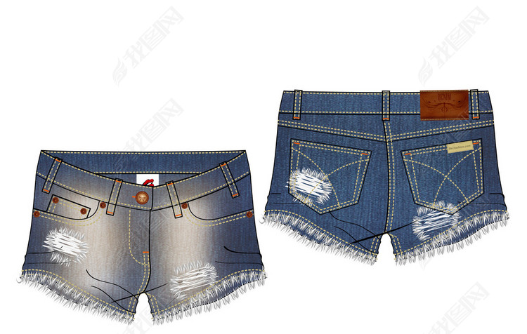 时尚牛仔短裤女牛仔裤款式图图片下载ai素材-