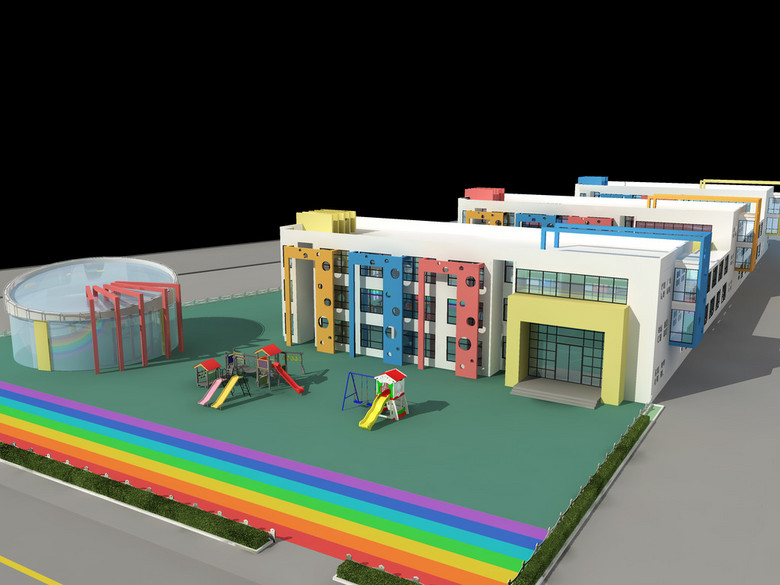 3d幼儿园建筑模型幼儿园效果图模型
