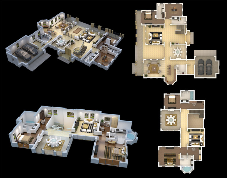 地产样板房3d透视模型高清素材