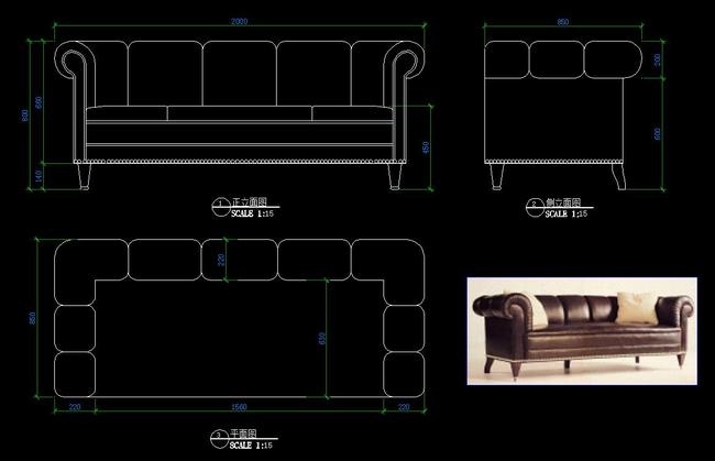cad中式欧式家具设计图纸三视图