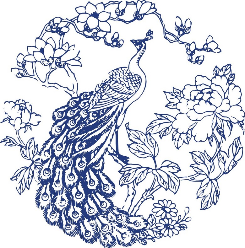 清雅青花瓷图案凤纹模板下载(图片编号:13228