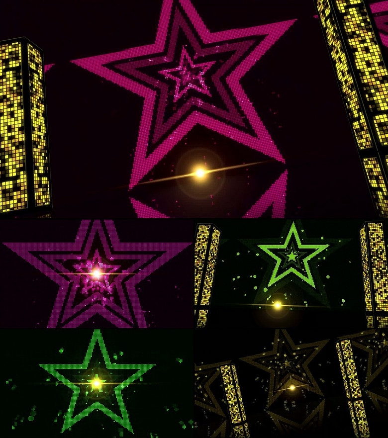 婚礼动感开场五角星灯光柱LED黑色视频模板下