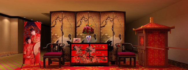 中式婚庆礼金台加照片墙模板下载(图片编号:1