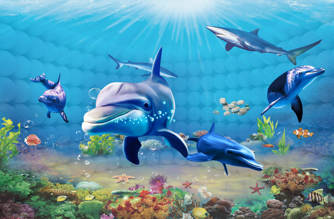 海底世界3d背景图片psd