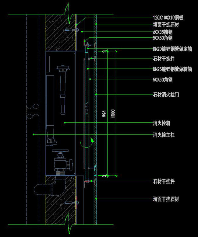 CAD消防栓石材干挂门节点详图模板下载(图片