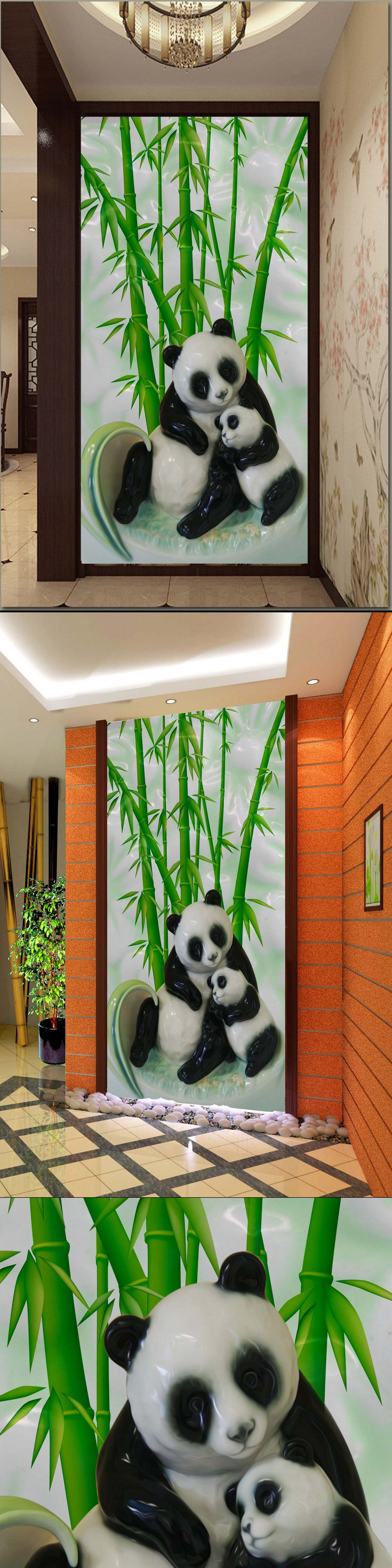 中式竹子熊猫竹子玄关背景