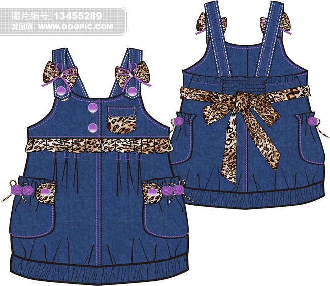 牛仔背带裙手稿服装款式效果图图片设计素材_