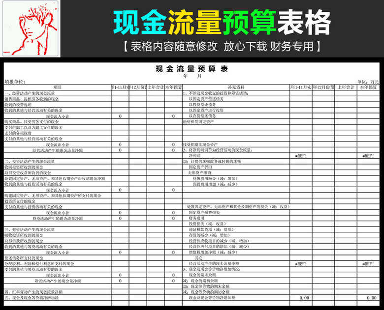 公司企业财务现金流量预算excel表格