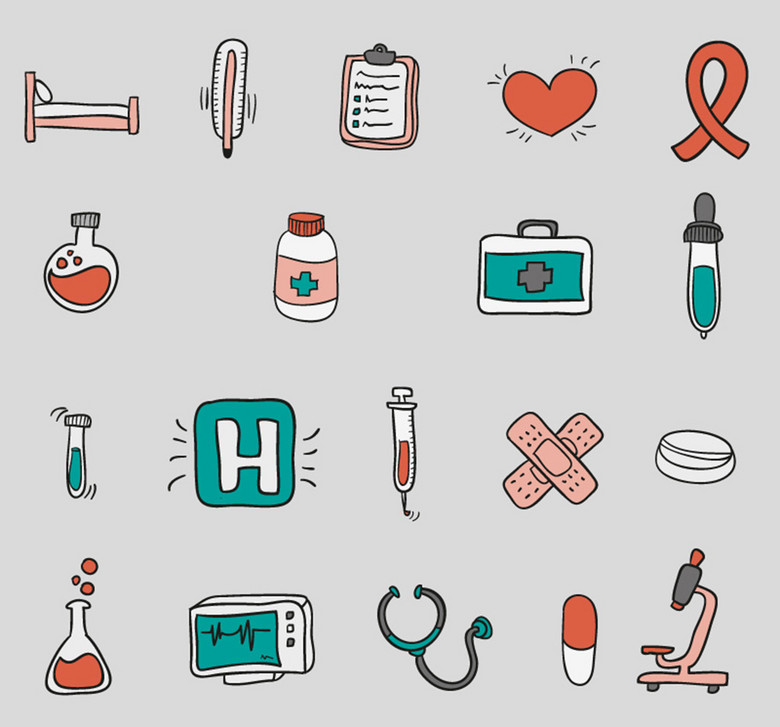 扁平化图标卡通医疗元素图标矢量设计素材_ai图片下载