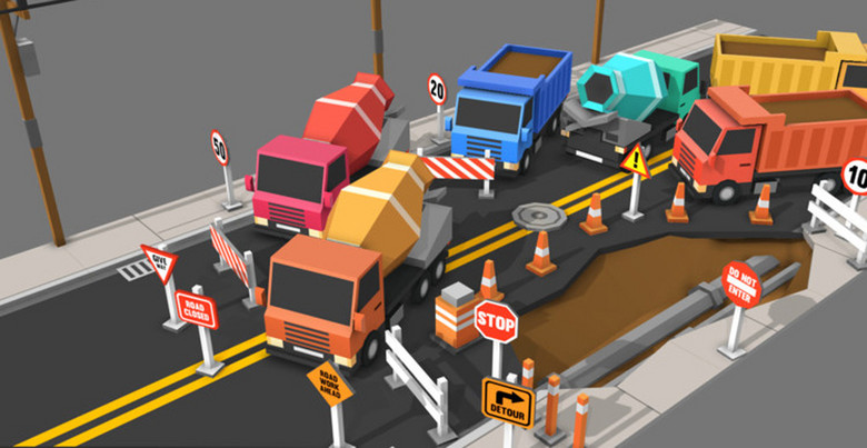 q版卡通卡车道路车辆