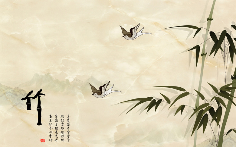 原创水墨竹子电视背景墙装饰画版权可商用