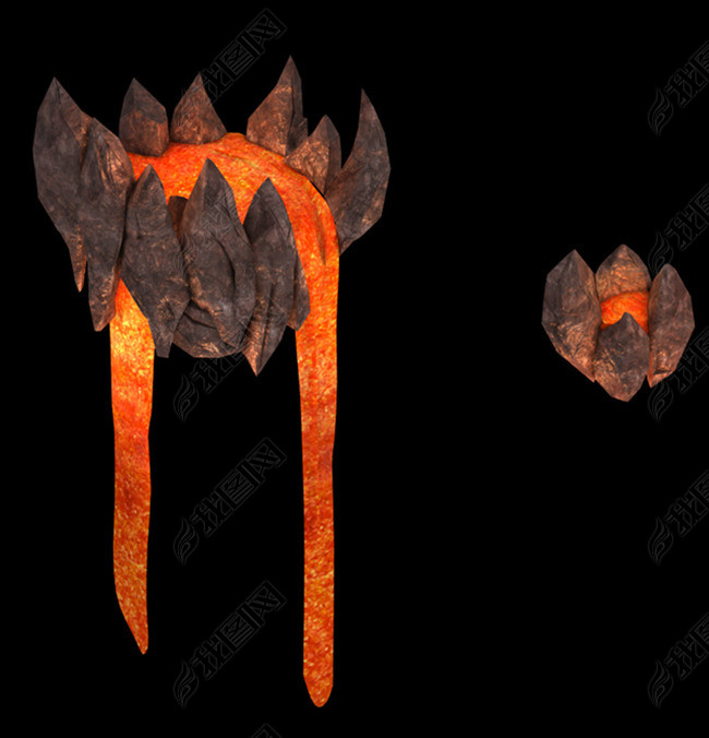 2.5D三维游戏卡通地狱火山岩浆岩石石头