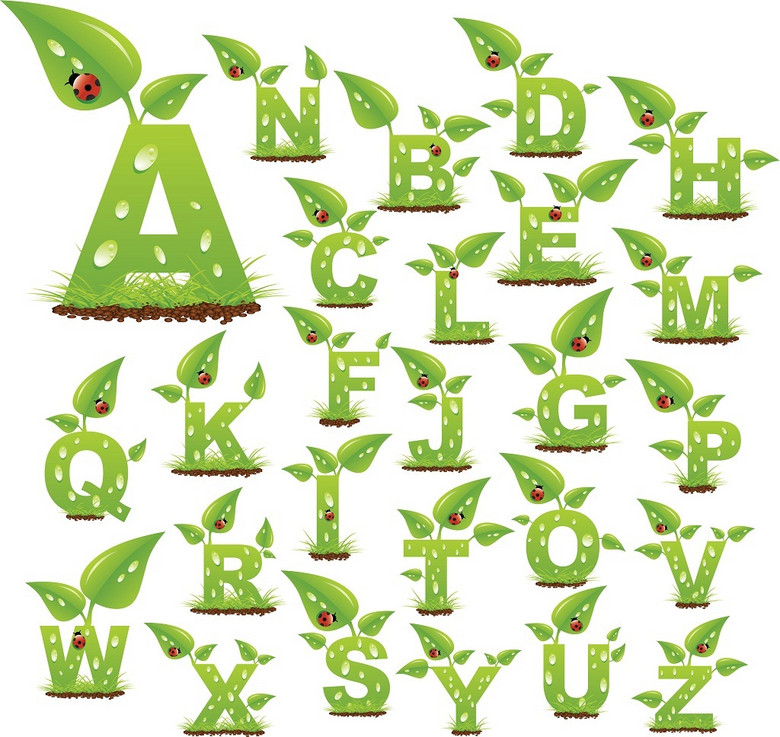 环保绿色26个英文字母造型