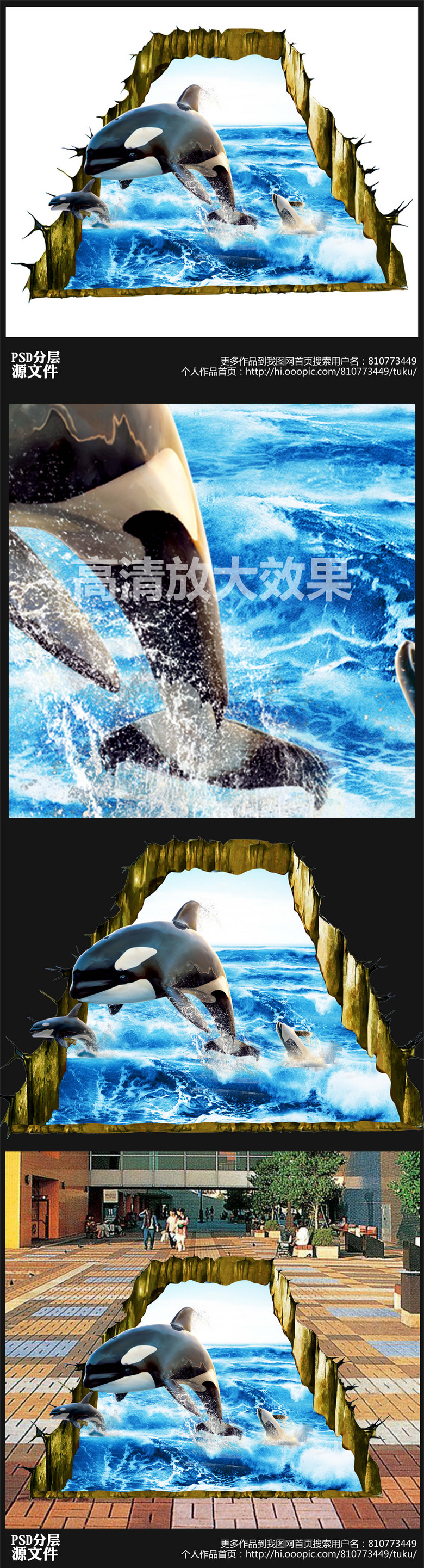 海洋海豚3d立体地板画高清图下载