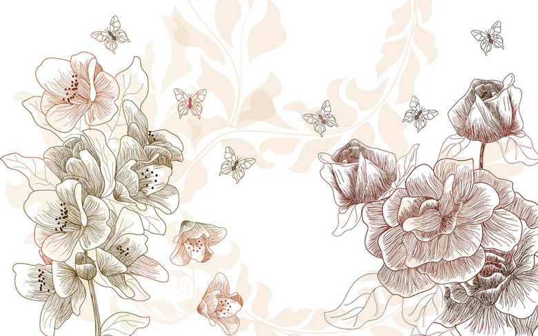 欧式手绘电视背景墙蝶恋花花舞