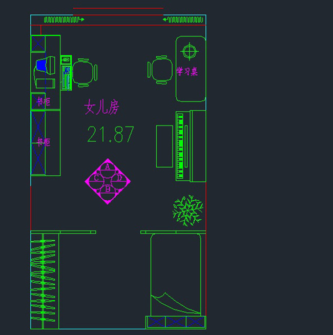 儿童房厨房卧室卫生间书房客厅CAD布局图