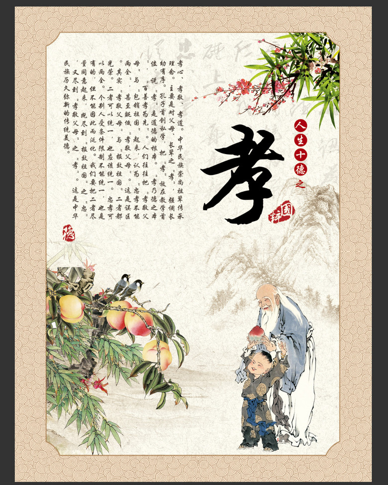 原创人生十德之孝道展板百善孝为先二十四孝展板