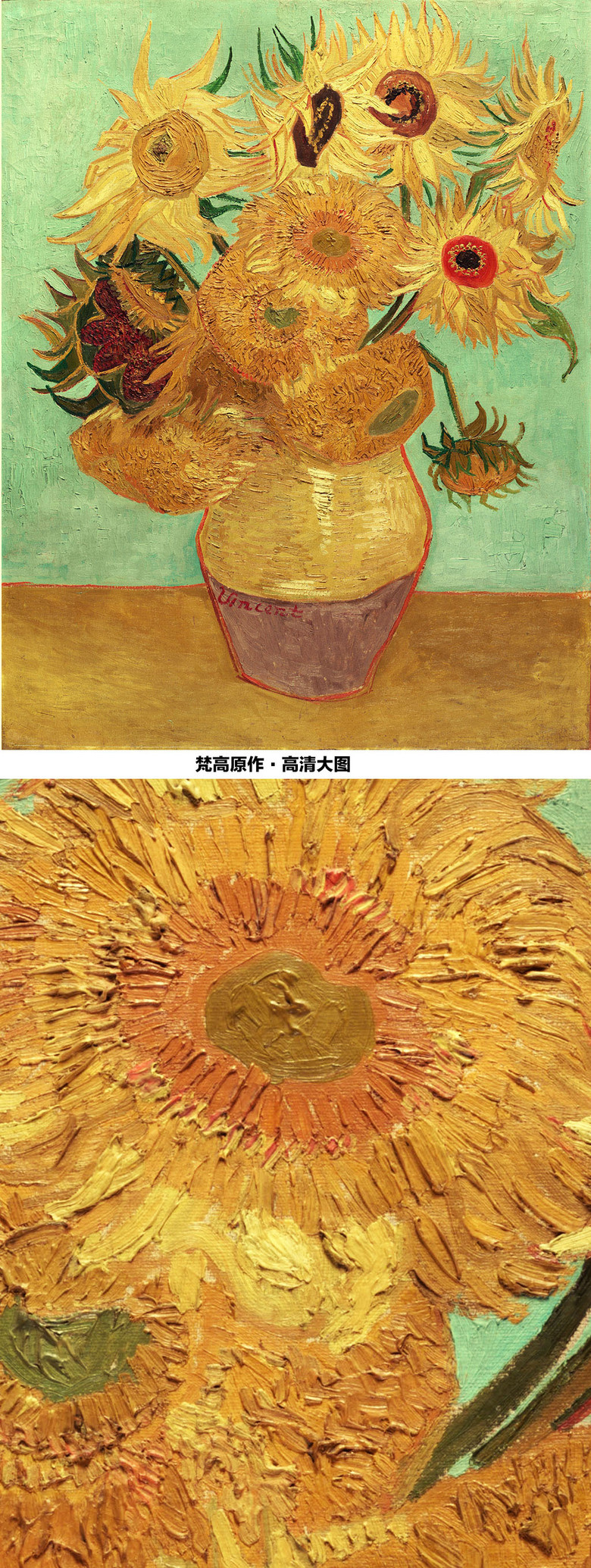 原创高清梵高油画作品十二朵向日葵静物