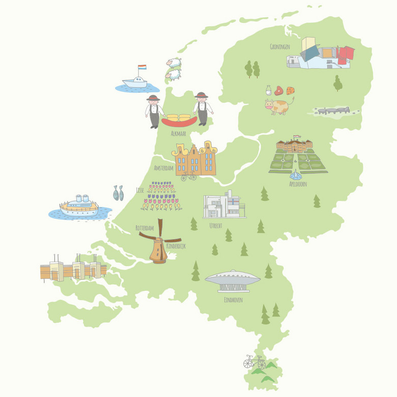 卡通荷兰地图旅游地标特色电商矢量素材(图片