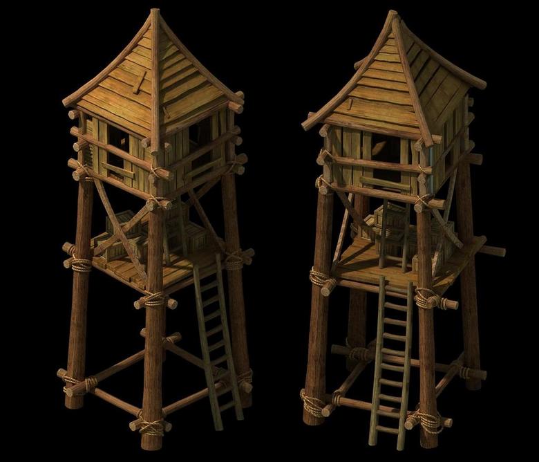 古代战争瞭望台防御木架台模板下载(图片编号