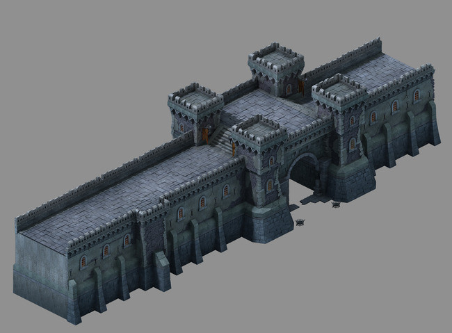 西方中世纪古堡堡垒防御墙城门城墙建筑模板下