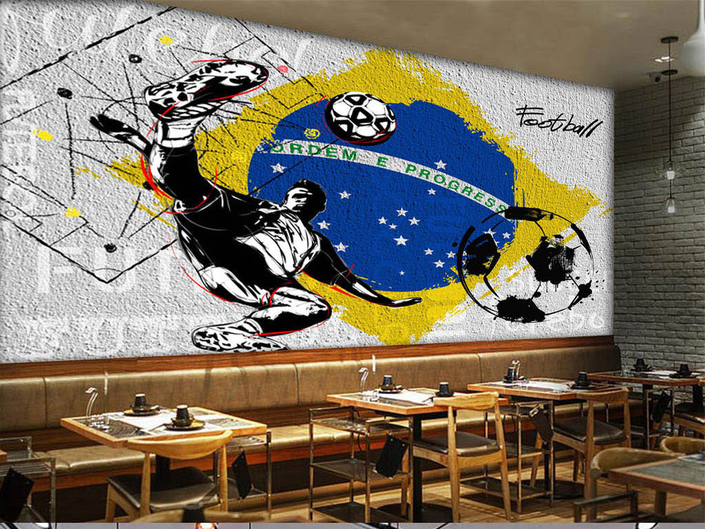 工业风水泥墙足球世界杯酒吧咖啡店背景墙